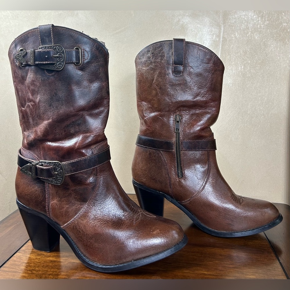 Dingo Women's Nelly Western Boot, Brown with Buckles and Side Zipper Size 10M - Picture 4 of 9